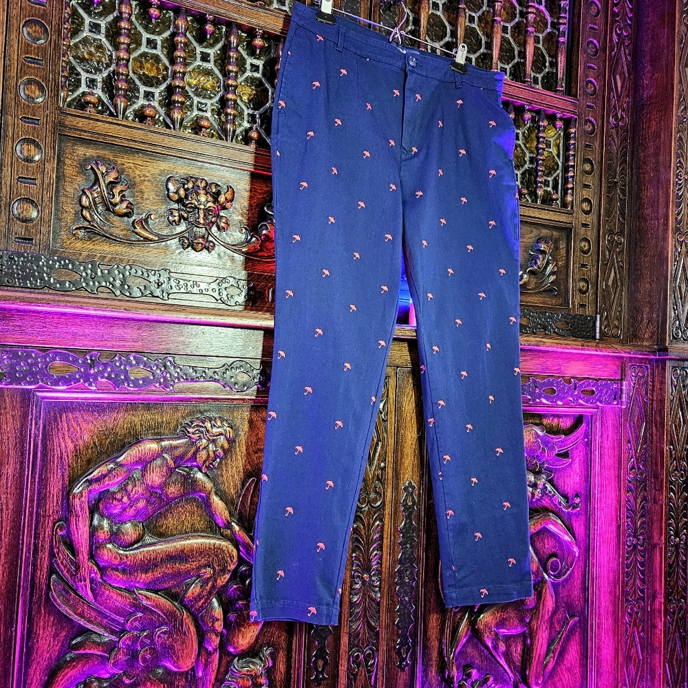 Modcloth Blue Straight Leg Pants with Embroidered Umbrellas
